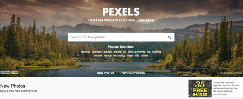 Pexels homepage