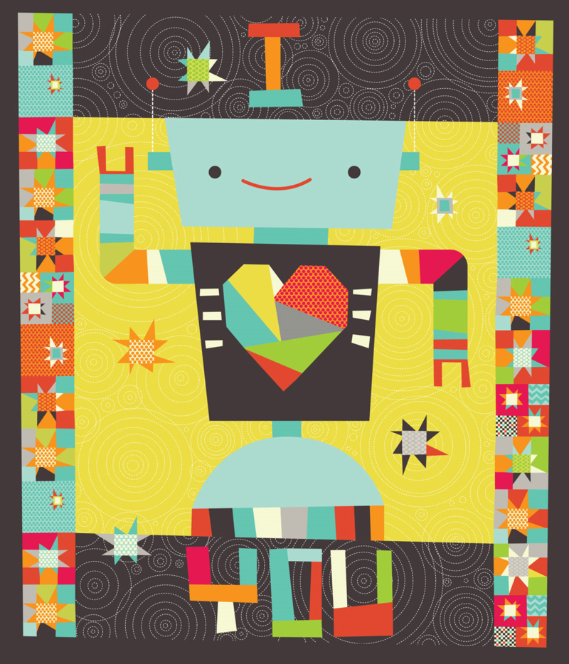 A Robot in Love Cheater Quilt by Cynthia Frenette