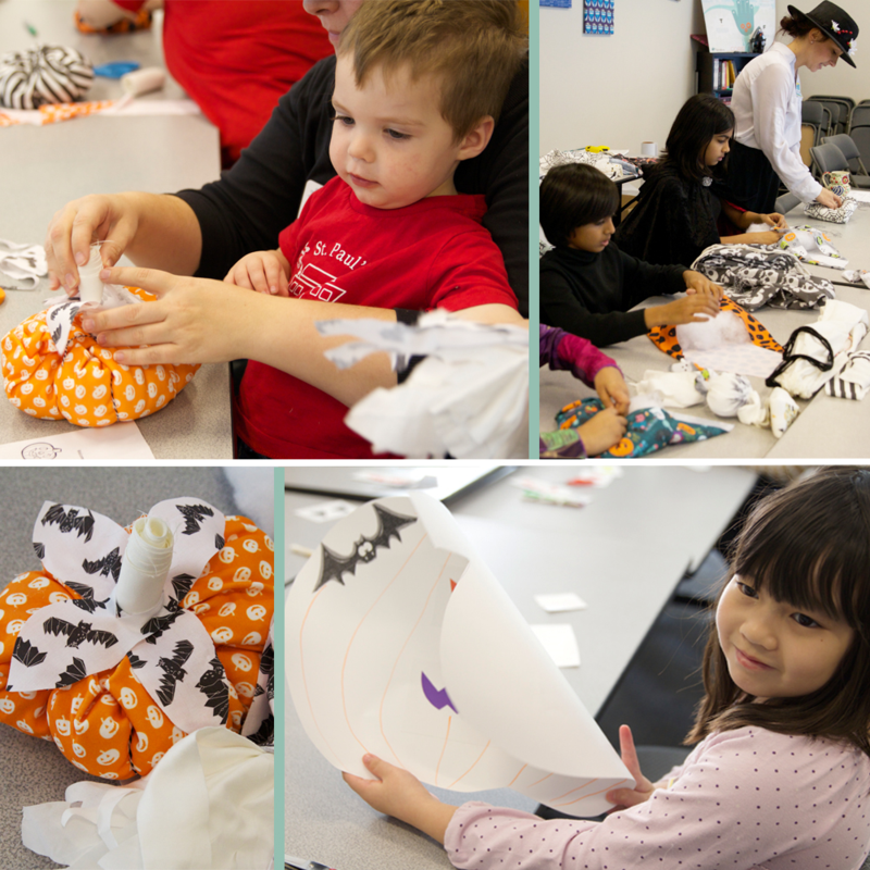 Kids crafting at the Halloween event in the Spoonflower Greenhouse