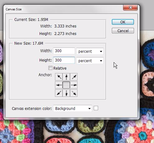 A screenshot of the Photoshop canvas size box