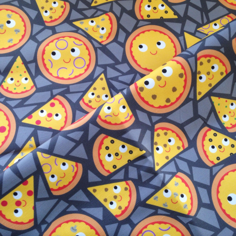 Pizza Party Fabric, #SFDesignADay, Heidi Kenney, Pizza Fabric, Kawaii Design, Kawaii Fabiric