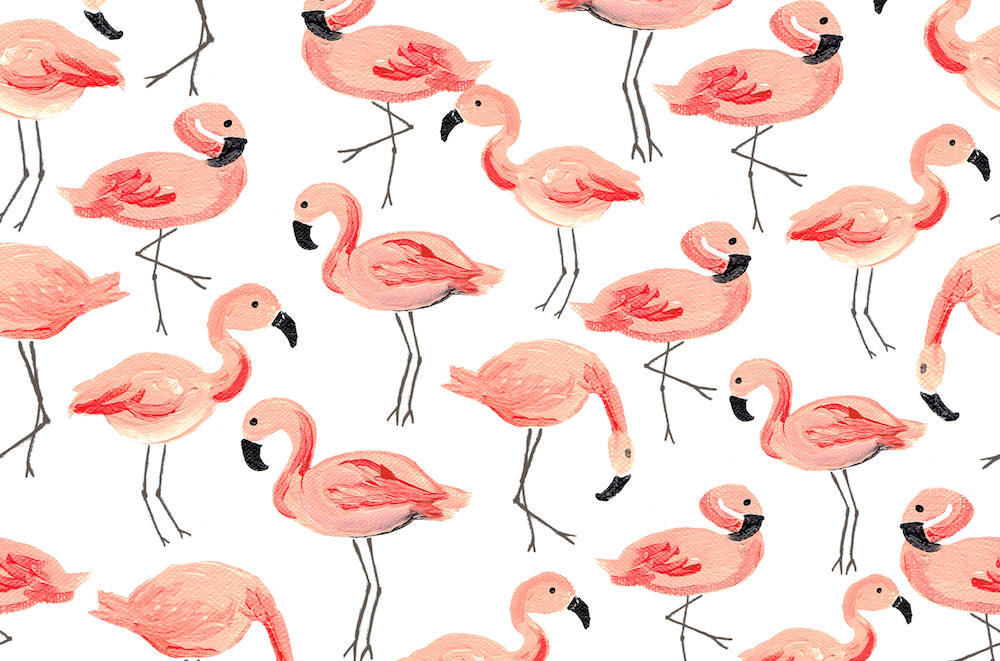 pink hand painted flamingo surface pattern