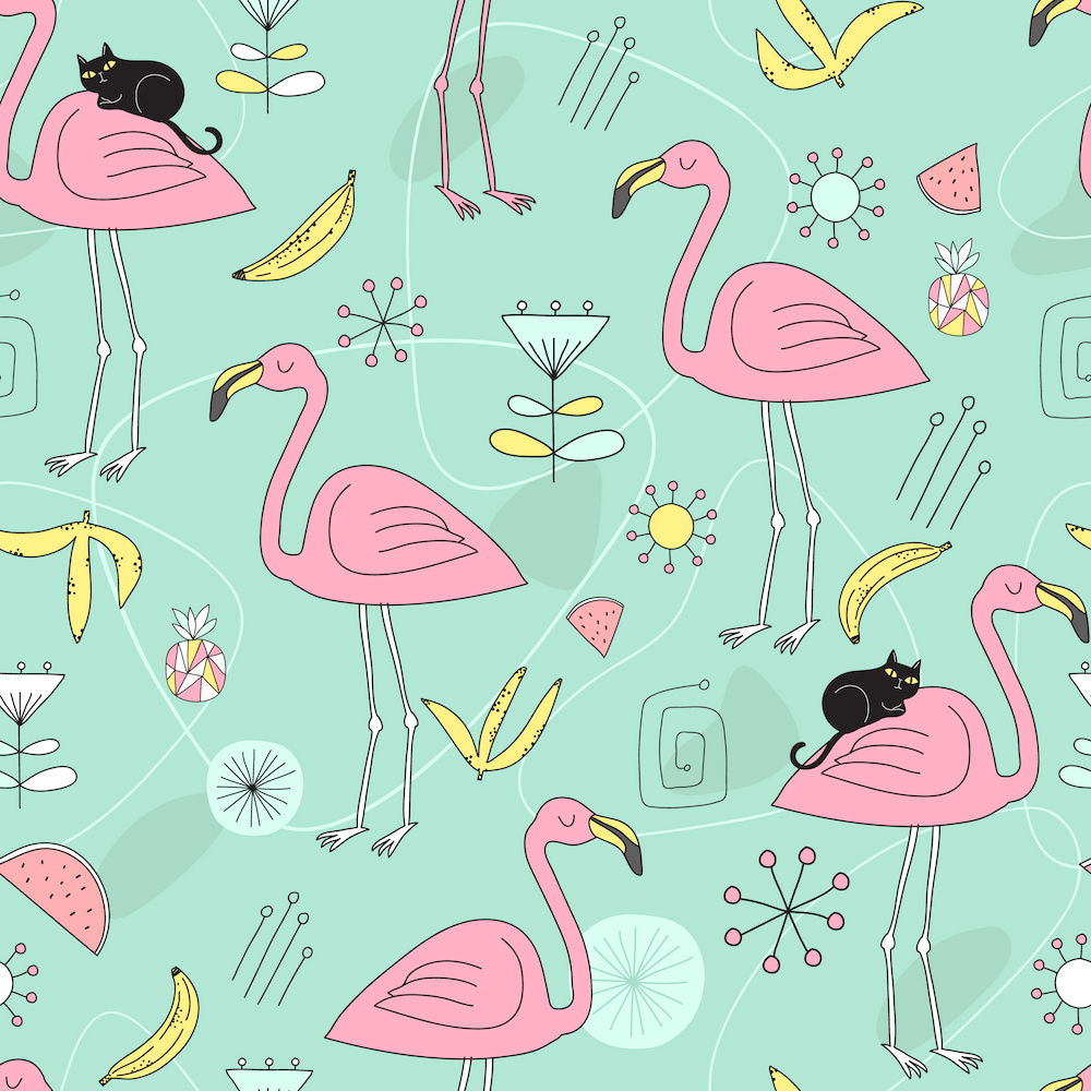 Pink Flamingos and Black Cat by kostolom3000