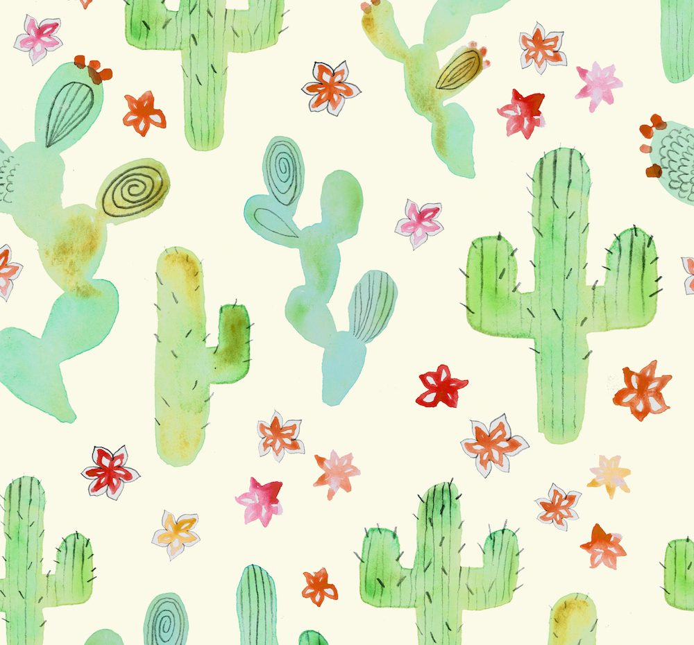 Watercolor Cacti by Tangerine Tane available on fabric, wallpaper and gift wrap