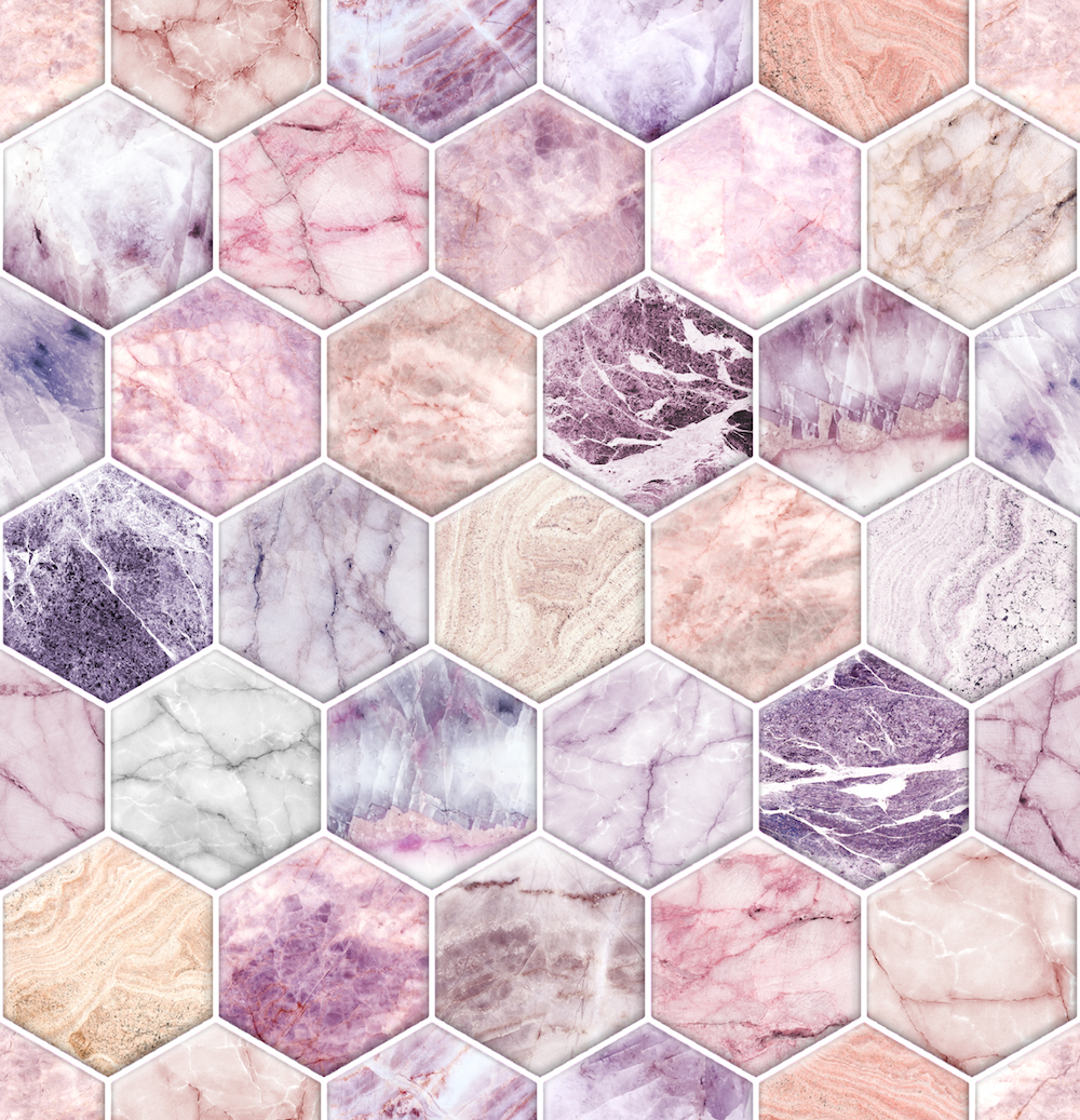 Rose Quartz Amathyst Stone & Marbled Hexagon Tiles