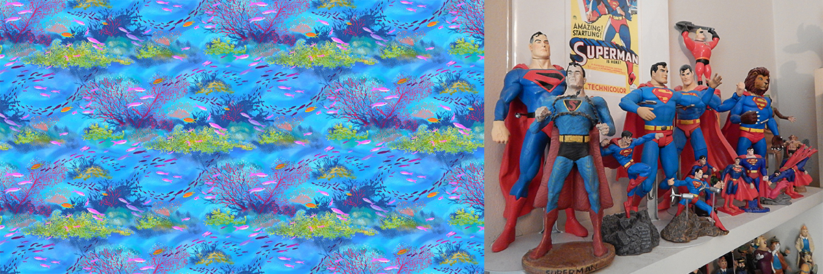 Great barrier reef by Vinpauld plus his collection of Superman figurines 