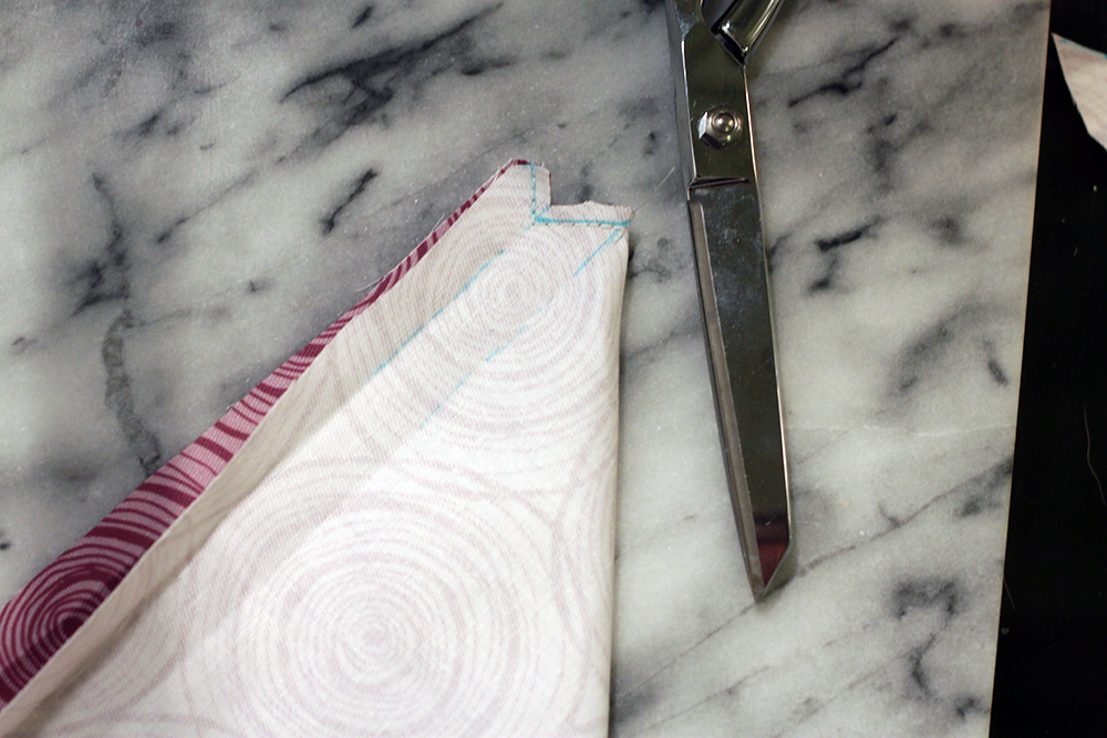 snip the bulk of your napkin corner inside the seam
