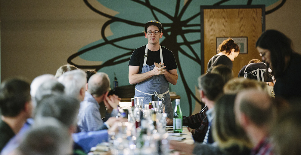 Jacob Boehm shares with guests the inspiration for the dinner