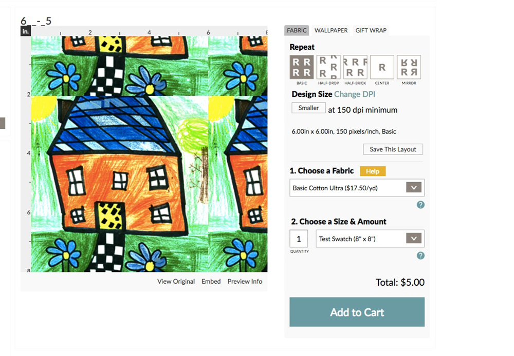 Upload your scanned artwork to your Spoonflower account