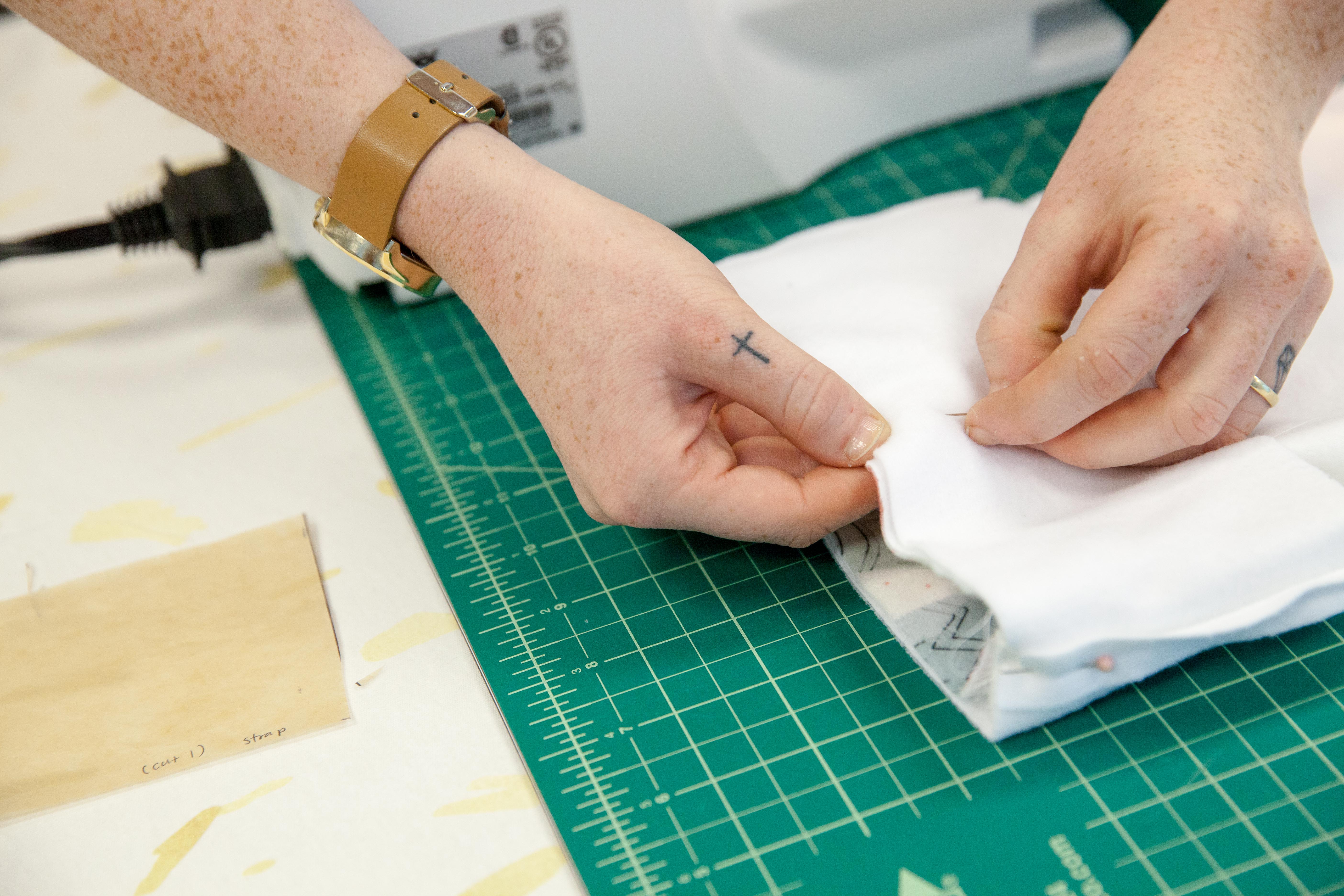 Pinning cuff to sock, matching side seams | Spoonflower Blog