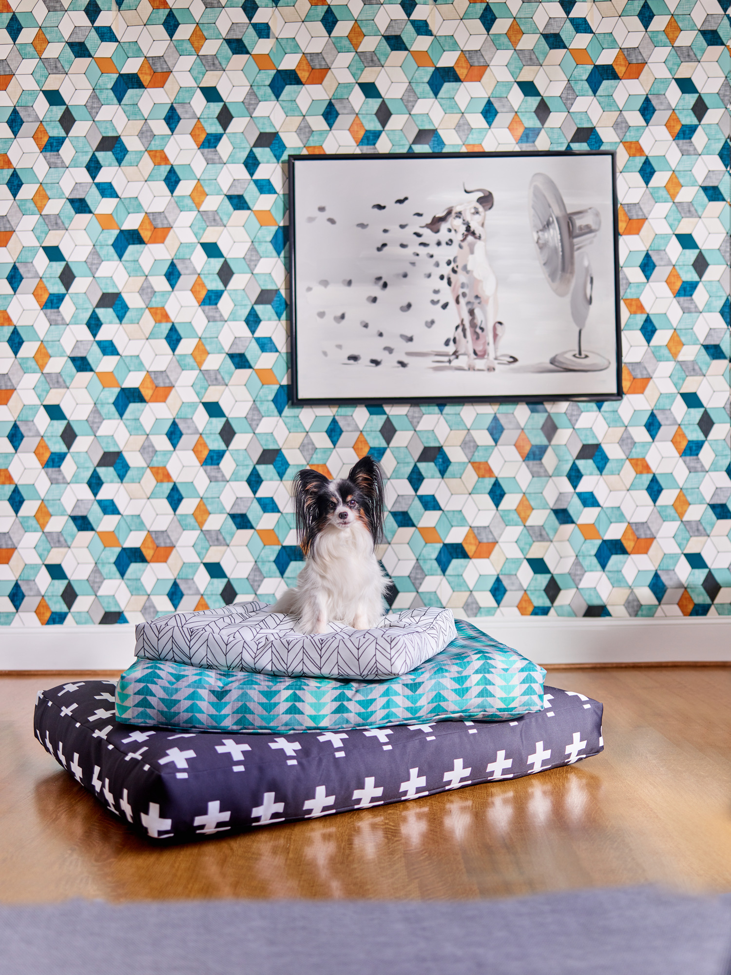 DIY dog bed: Pup on a throne of dog beds | The Spoonflower Blog