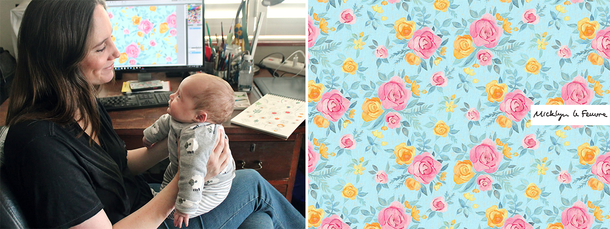 Micklyn and her baby in the studio | Spoonflower Blog
