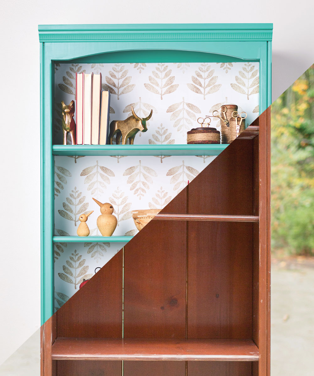 A Bookcase Renovation with Wallpaper
