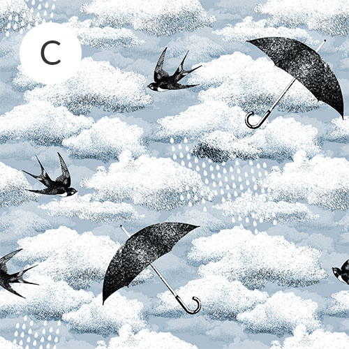 Black birds and umbrellas with raindrops and gray clouds | Spoonflower Blog 