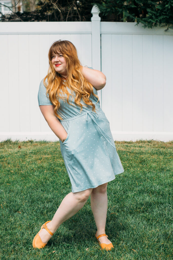 Helen Dress by Do It Better Yourself
in the design Sage Freehand Hearts by erin_kendal, printed on Modern Jersey | Spoonflower Blog 