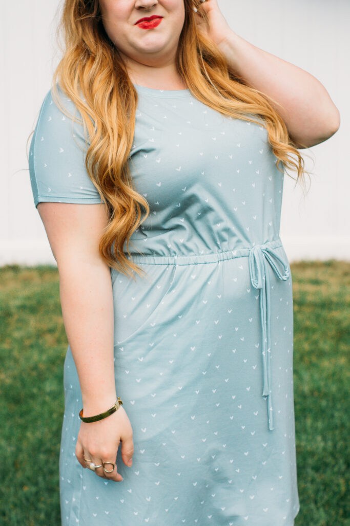 Helen Dress by Do It Better Yourself
in the design Sage Freehand Hearts by erin_kendal, printed on Modern Jersey | Spoonflower Blog 