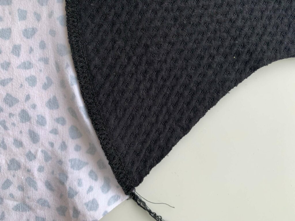 Up close visual of gusset sewn together