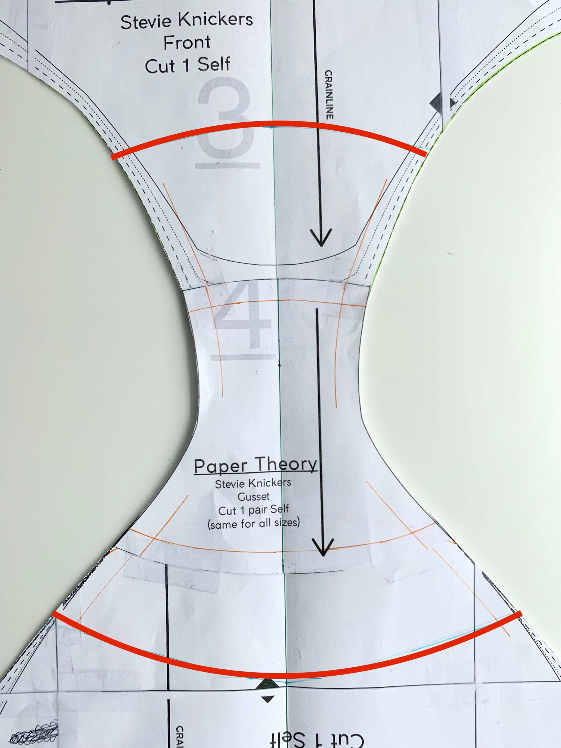 Gusset lines marked in red