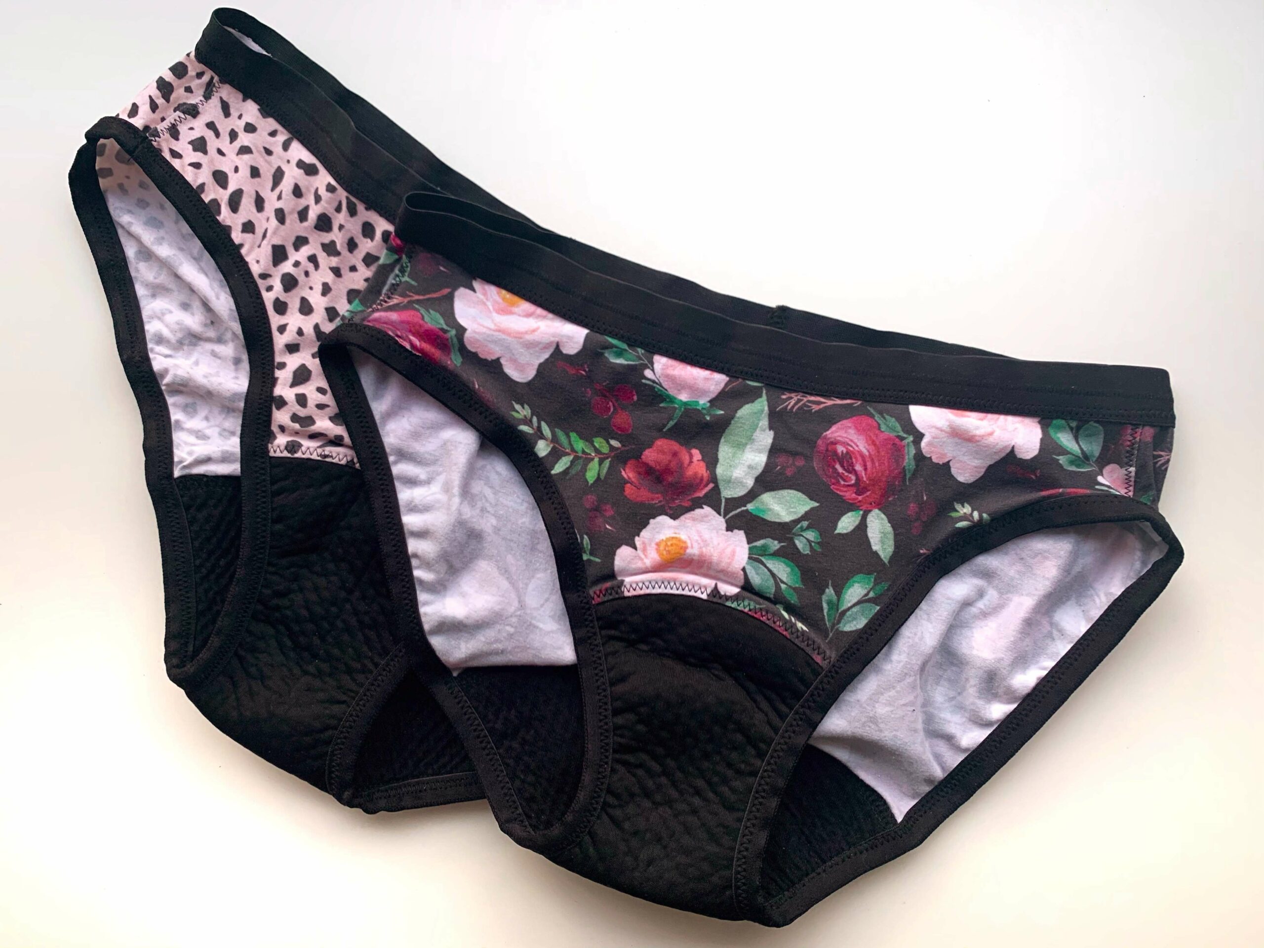 Two pairs of finished reusable period underwear