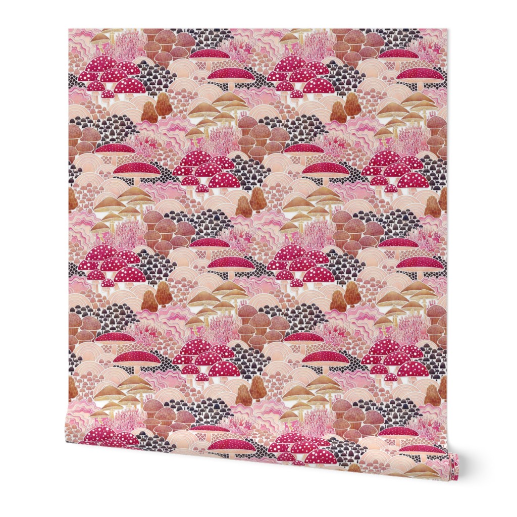 wallpaper pattern featuring pink mushrooms