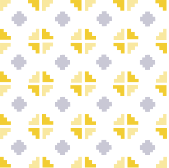 Rows of gray 9-sided geometric shapes alternate with groups of 4 yellow L-shapes grouped together so that they look like a square. The yellow pieces in the top right and bottom left are dark yellow. The yellow pieces in the top left and bottom right are light yellow. The designs are on a white background. 