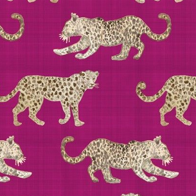 Fabric design with pink background and leopards