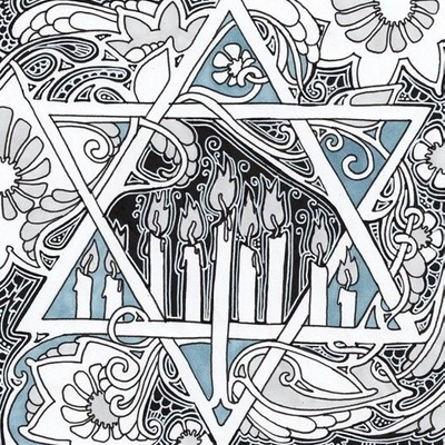 Fabric design with Jewish themed artwork