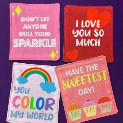 Finished love notes: Don't let anyone dull your sparkle (pink), I love you so much (red), You color my world (light pink( and Have the sweetest day (coral)