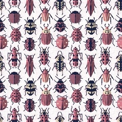 Fabric design of black and red beetles on white