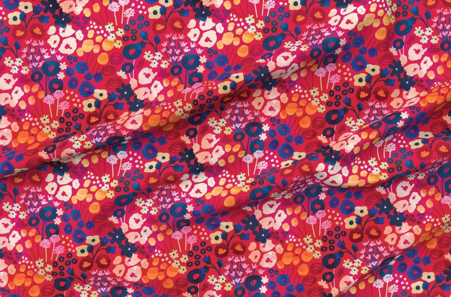 orange, yellow and purple floral fabric