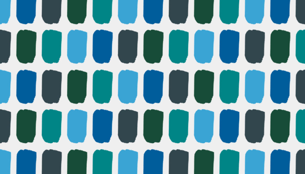 Repeating swatches of light blue, dark blue, dark green, and aqua are lined up next to each other on a white background.